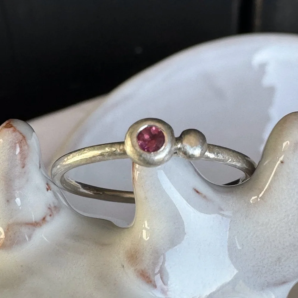 Stacking Pink Tourmaline Pebble Ring SS-NWOT